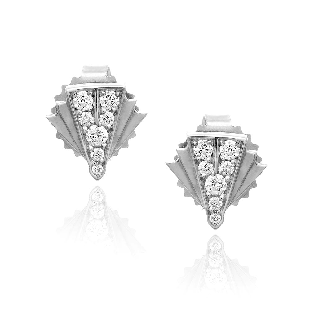 Art Deco Fan Diamond Earrings Studs in Gold | Deco Sans | Irthly