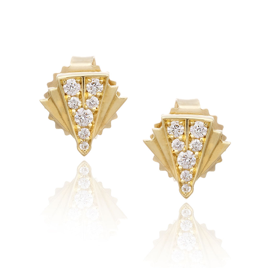 Art Deco Fan Diamond Earrings Studs in Gold | Deco Sans | Irthly