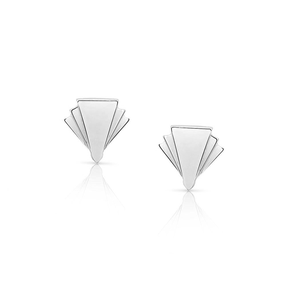 Art Deco Fan Diamond Earrings Studs in Gold | Deco Sans | Irthly