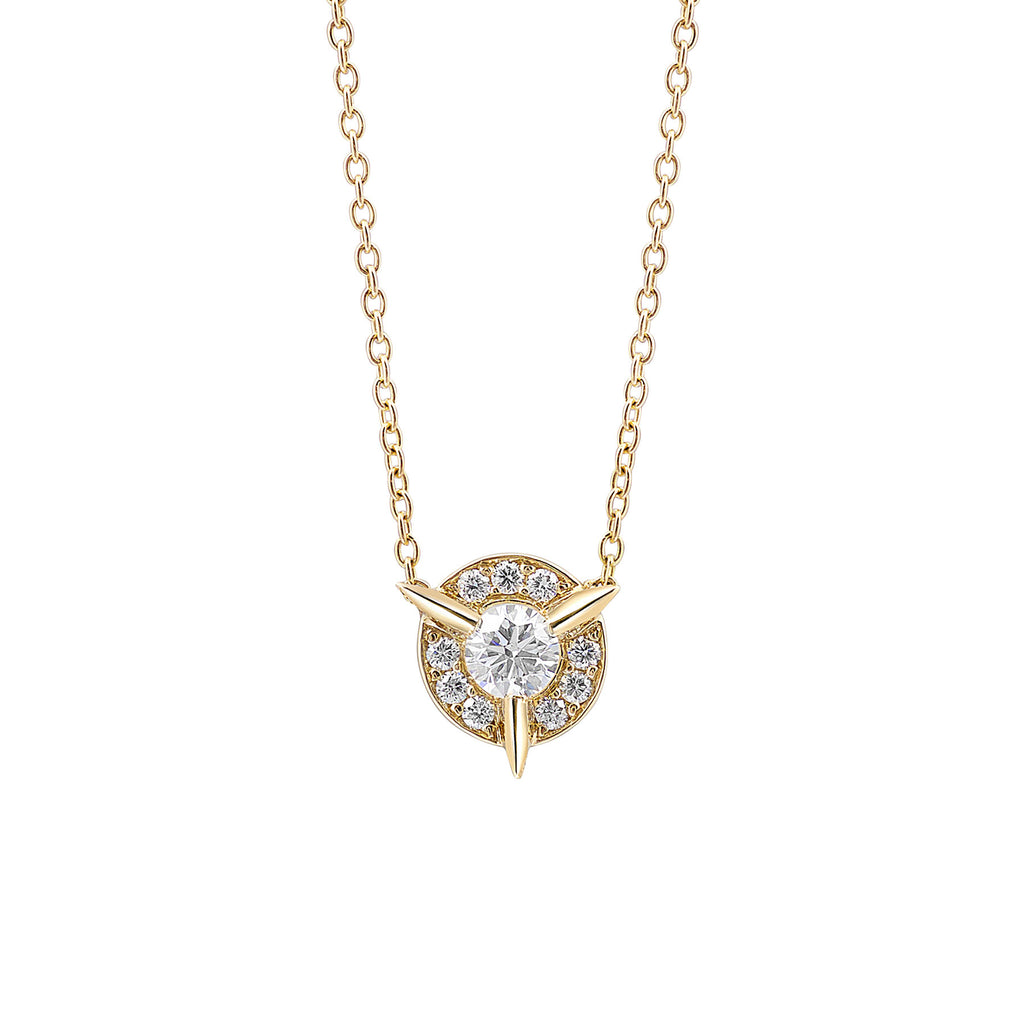 Dainty Diamond Necklace with Diamond Center In Yellow Gold By Irthly