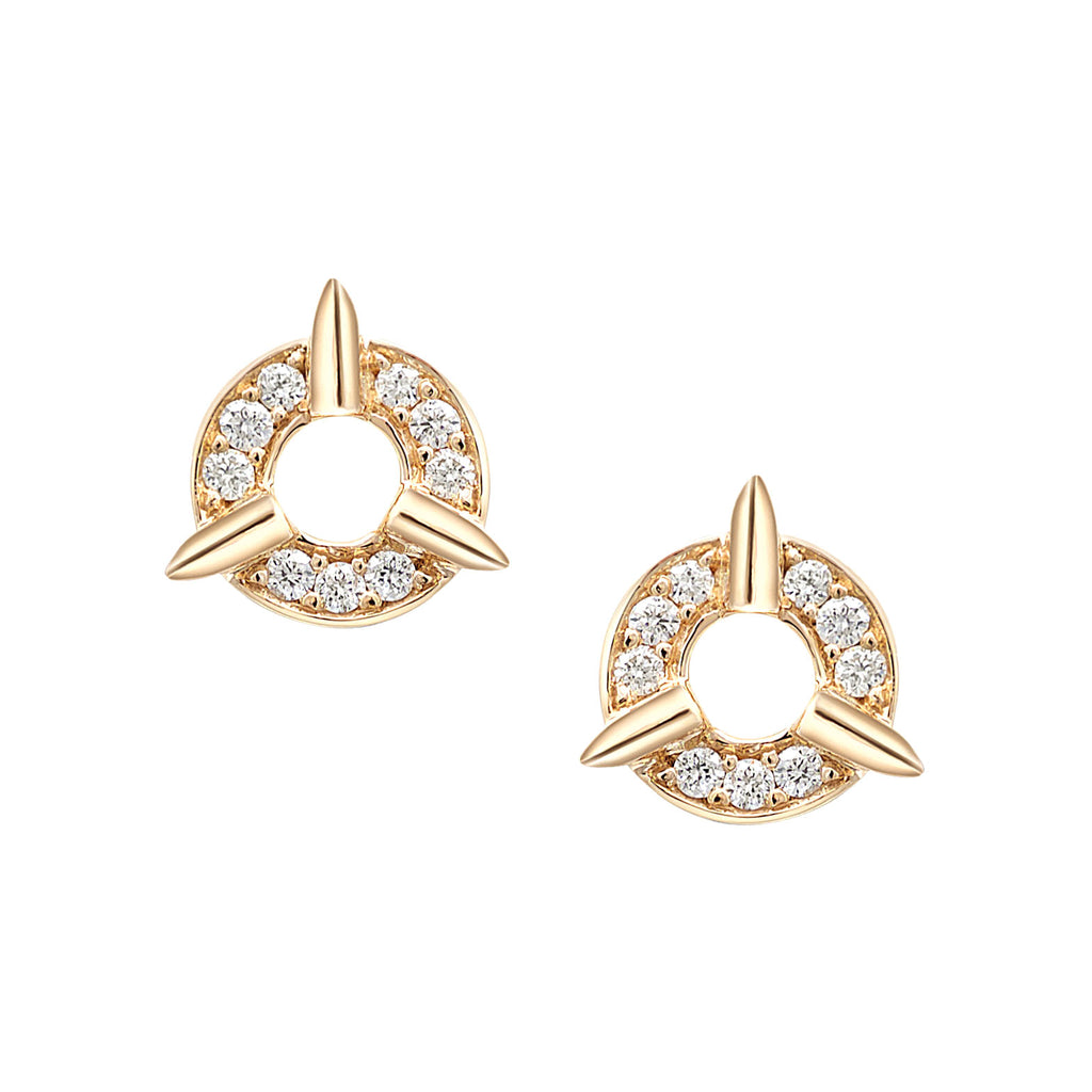 Dainty Circle Diamond Stud Earrings With Spikes In Yellow Gold By Irthly